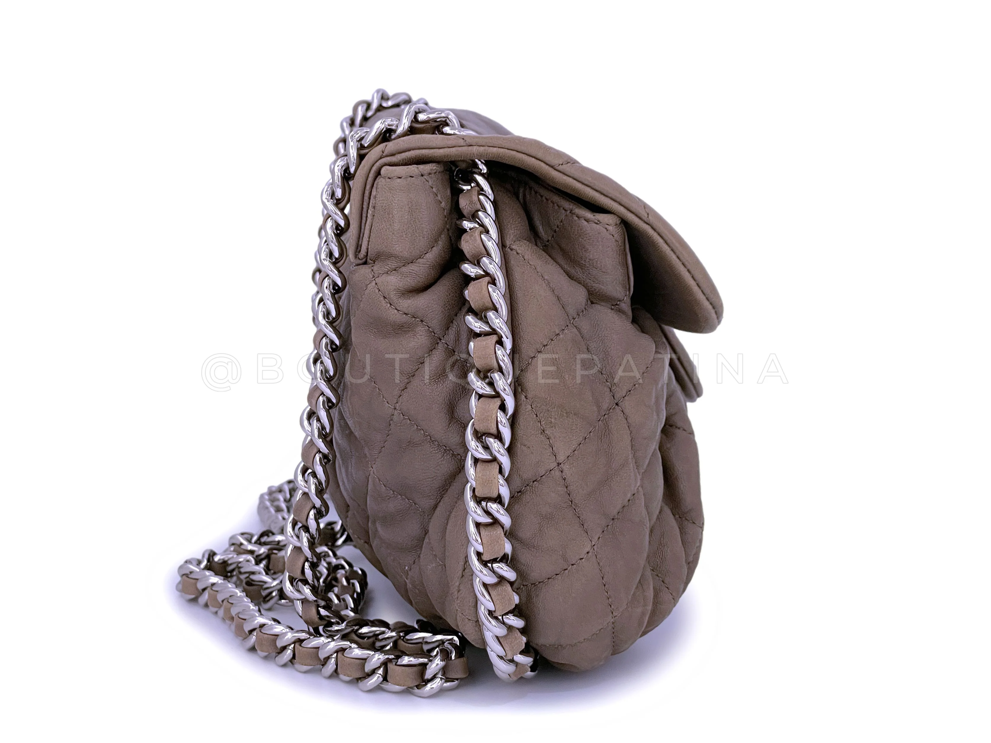 Chanel Taupe Gray-Beige Chain Around Crossbody Flap Bag SHW - Image 4