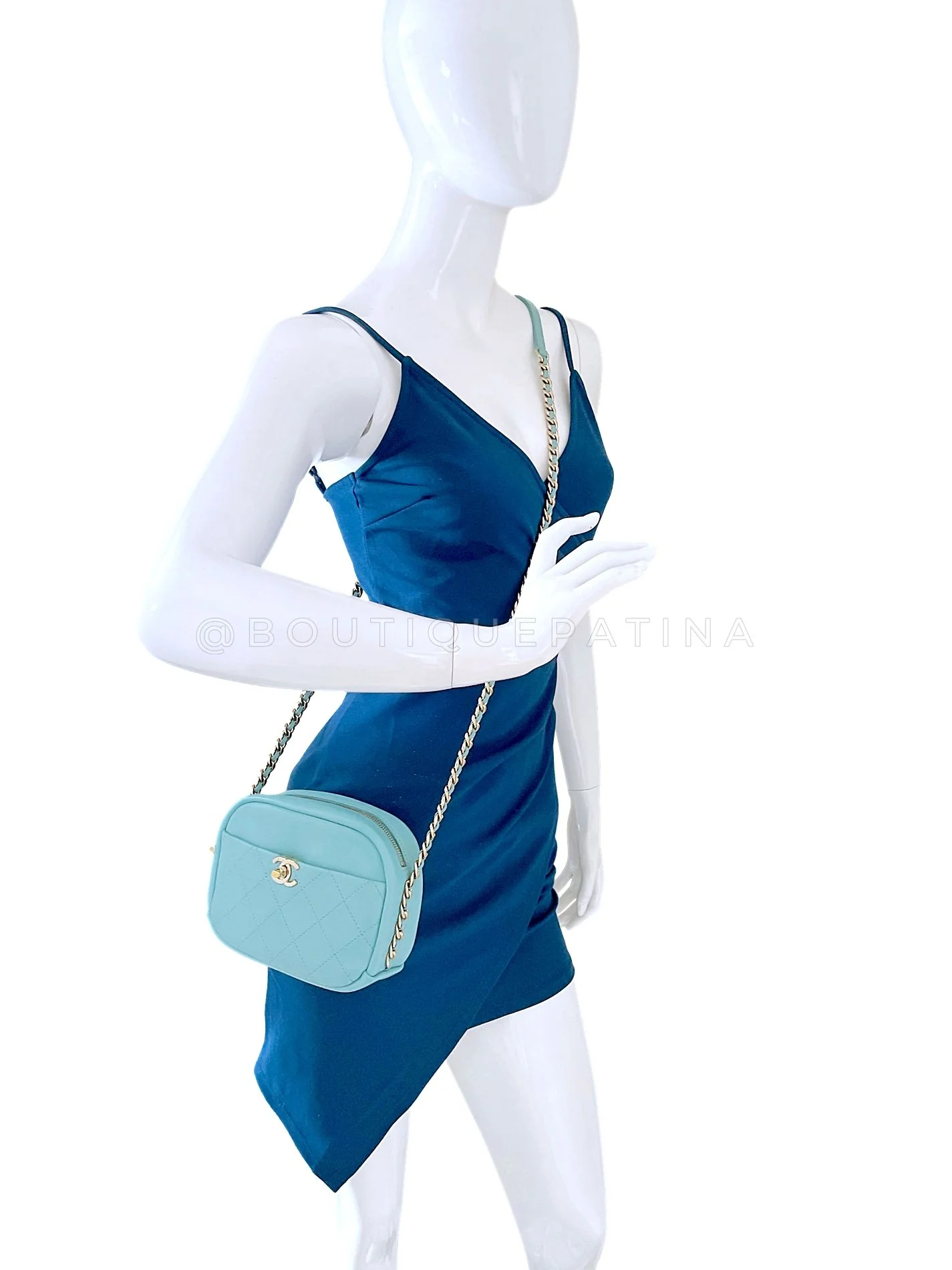 Chanel Tiffany Blue Light Teal Goatskin Camera Bag GHW FI1 - Image 14