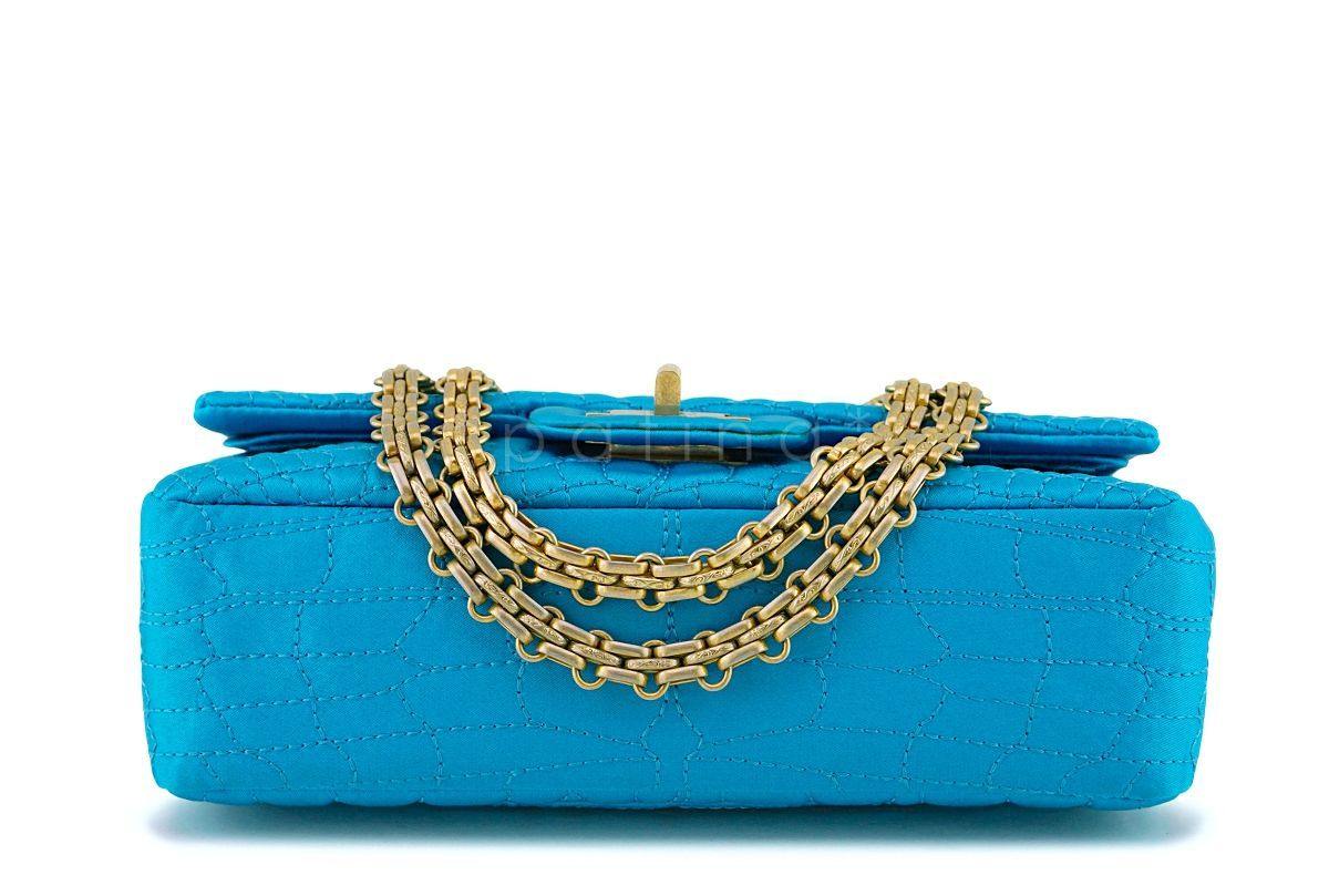 Chanel Turquoise Blue Small/Mini Satin 224 Classic 2.55 Reissue Flap Bag GHW - Image 6