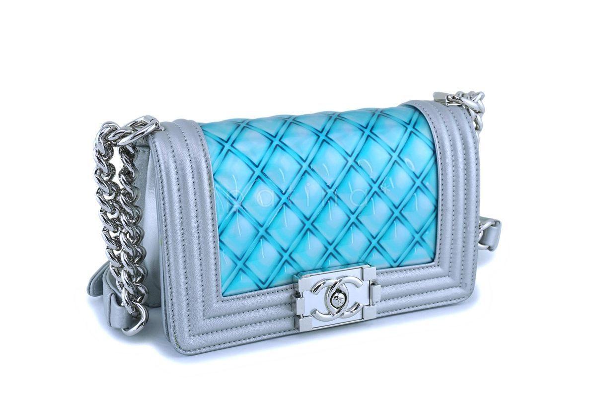 Chanel Turquoise Blue Silver Small Classic Mermaid Water Boy Bag - Image 3
