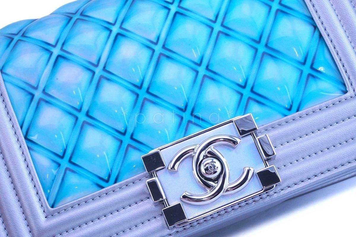 Chanel Turquoise Blue Silver Small Classic Mermaid Water Boy Bag - Image 9