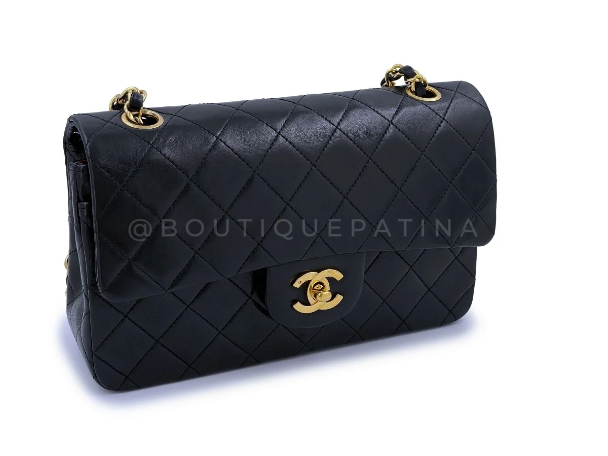 Chanel Vintage 1989 Small Classic Double Flap Bag Black Lambskin 24k GHW - Image 3