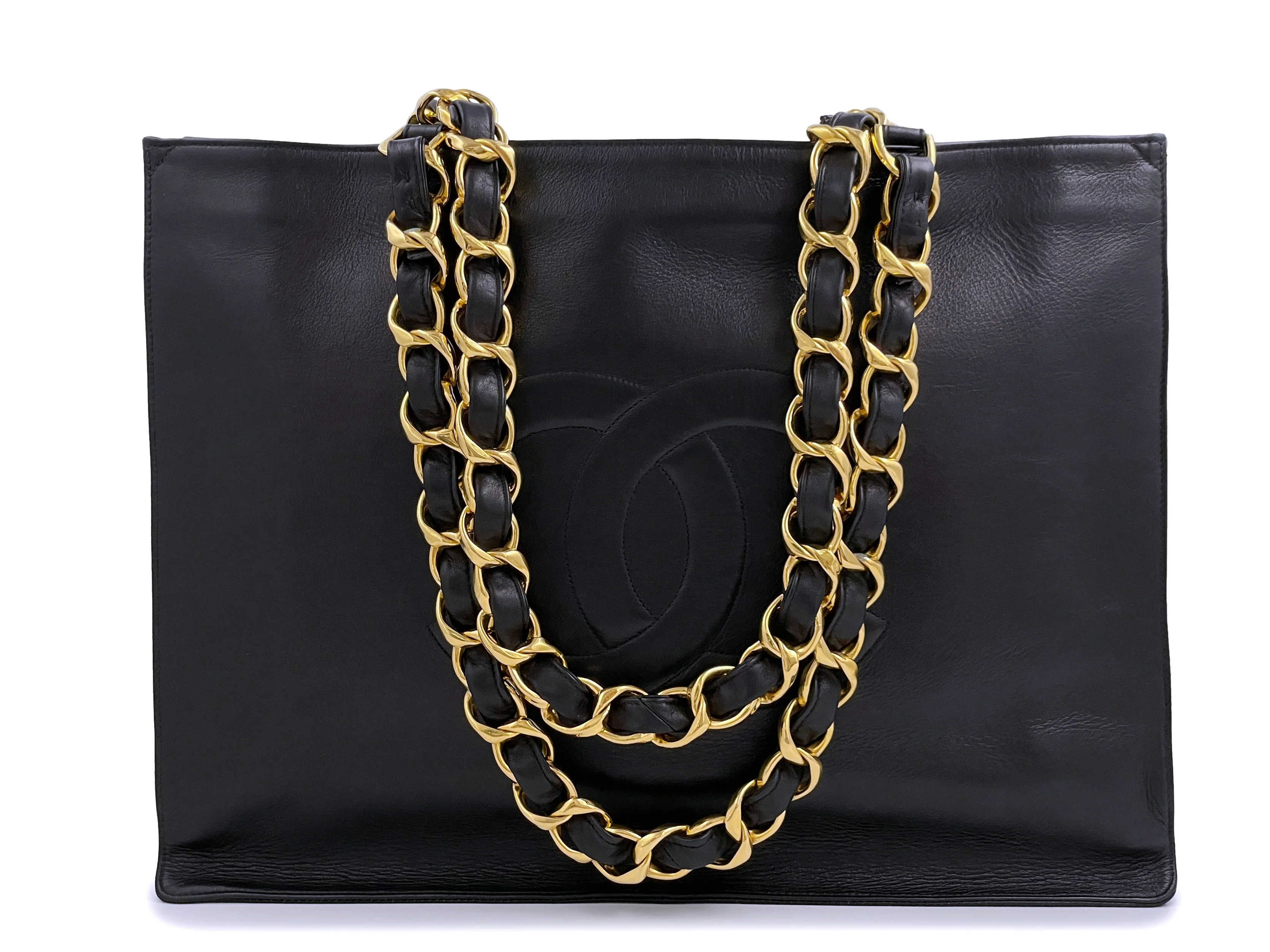 Chanel Vintage 1994 Timeless Shopper Chunky Chain Tote Bag 24k GHW Black AO8