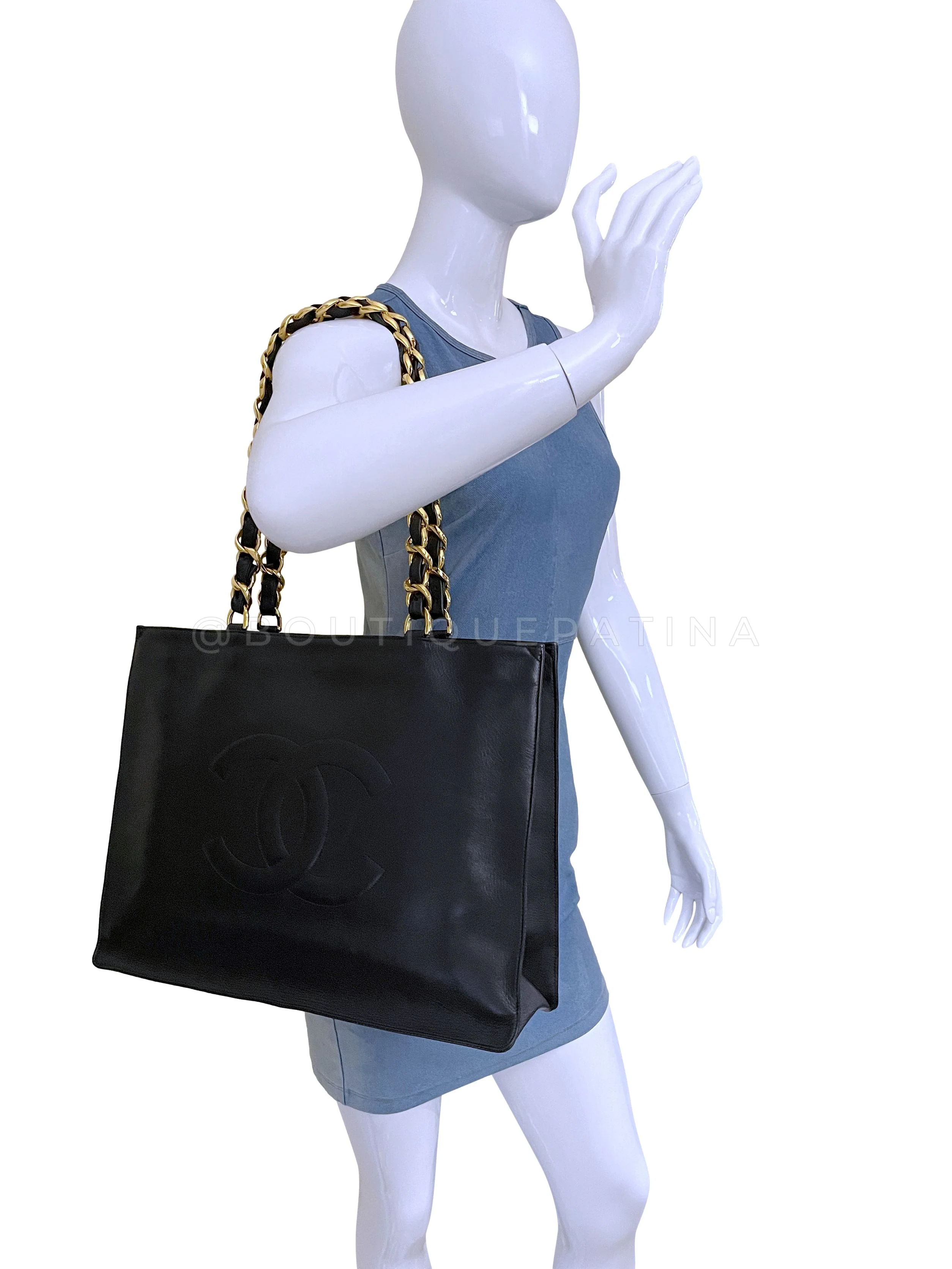 Chanel Vintage 1994 Timeless Shopper Chunky Chain Tote Bag 24k GHW Black AO8 - Image 14