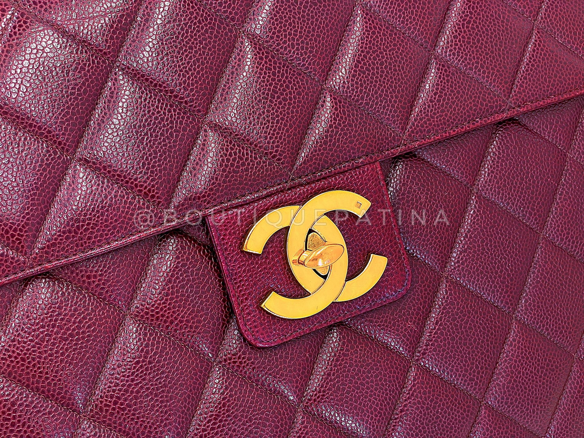 Chanel Vintage 1994 Wine Burgundy Caviar Briefcase Tote Bag 24k GHW CRG - Image 8