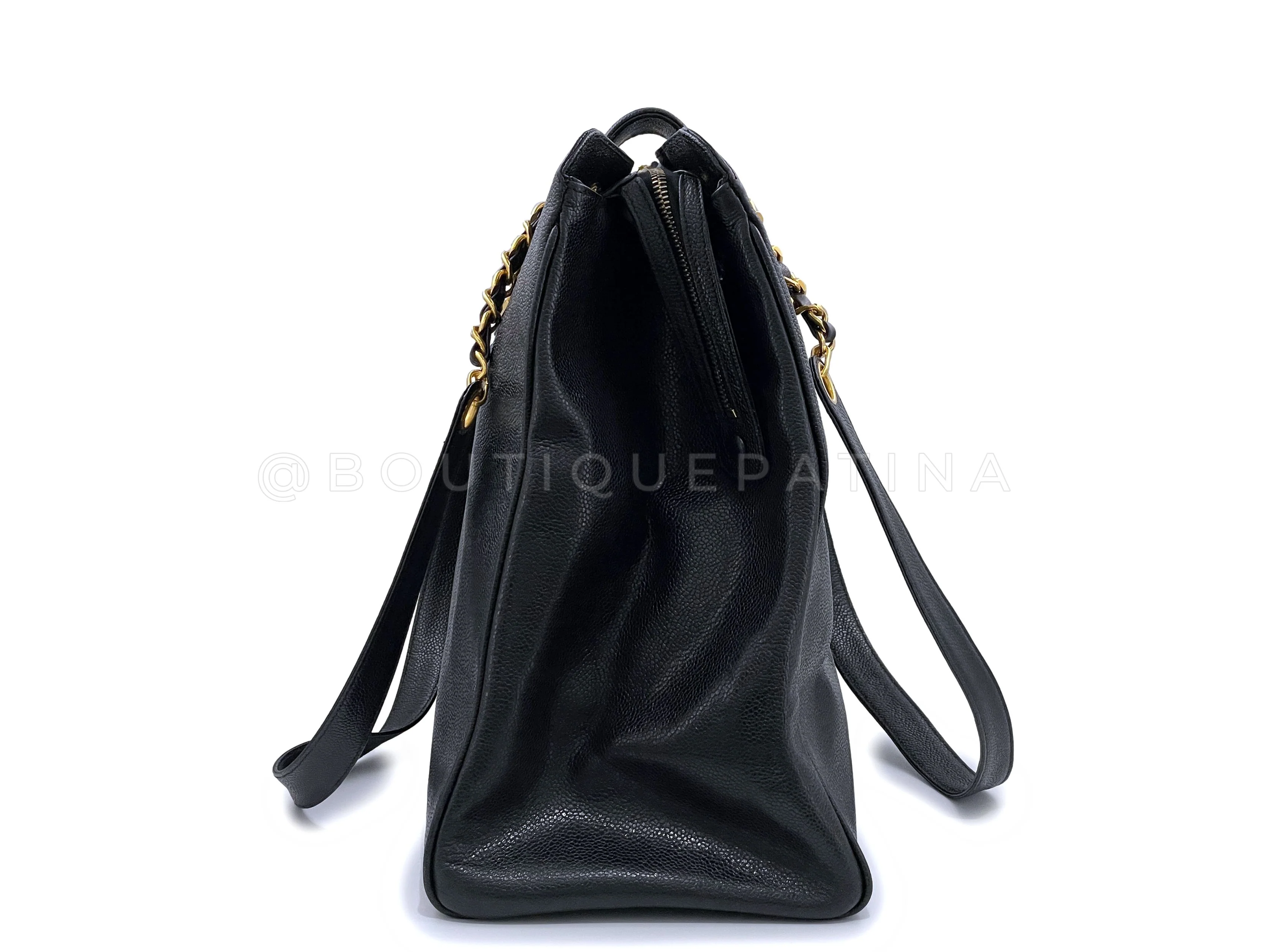 Chanel Vintage 1995 Caviar Weekender Supermodel XL Shopper Tote Bag 24k GHW Black POV POV - Image 5