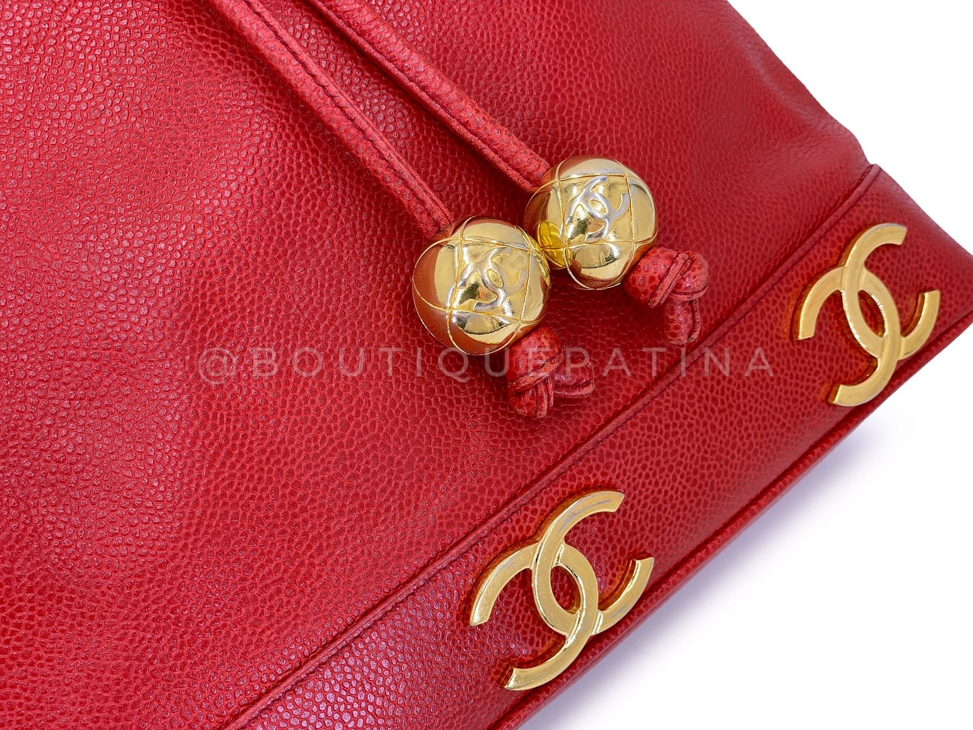 Chanel Vintage 1995 Red Caviar Drawstring Bucket Bag 6-CC 24k GHW T9Q - Image 7