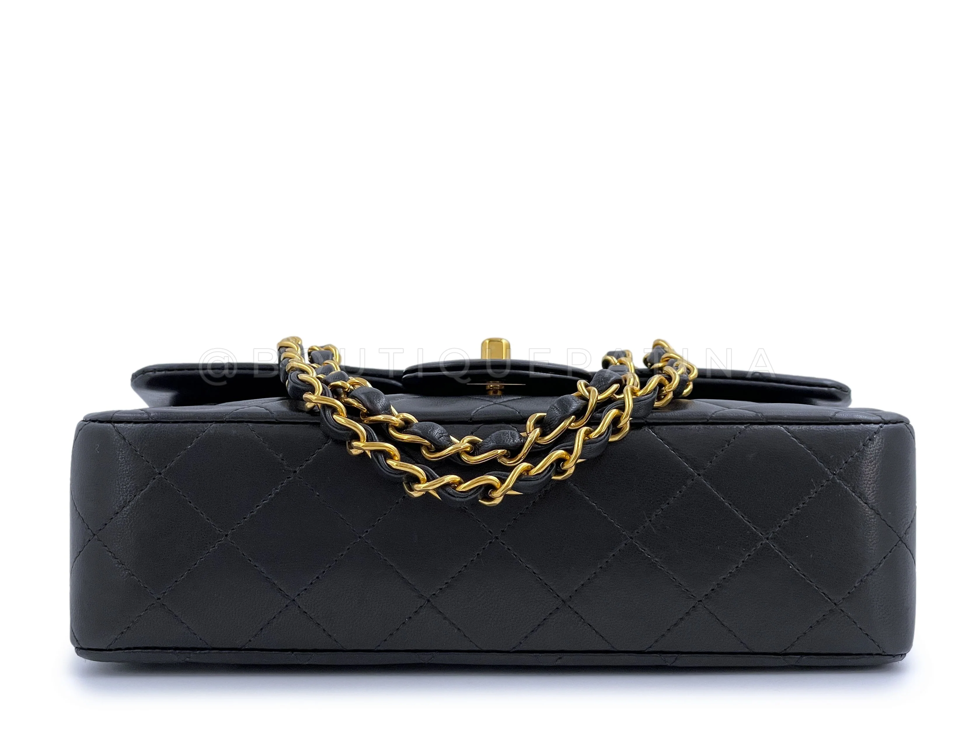 Chanel Vintage 1995 Small Classic Double Flap Bag 24k GHW Black Lambskin - Image 6