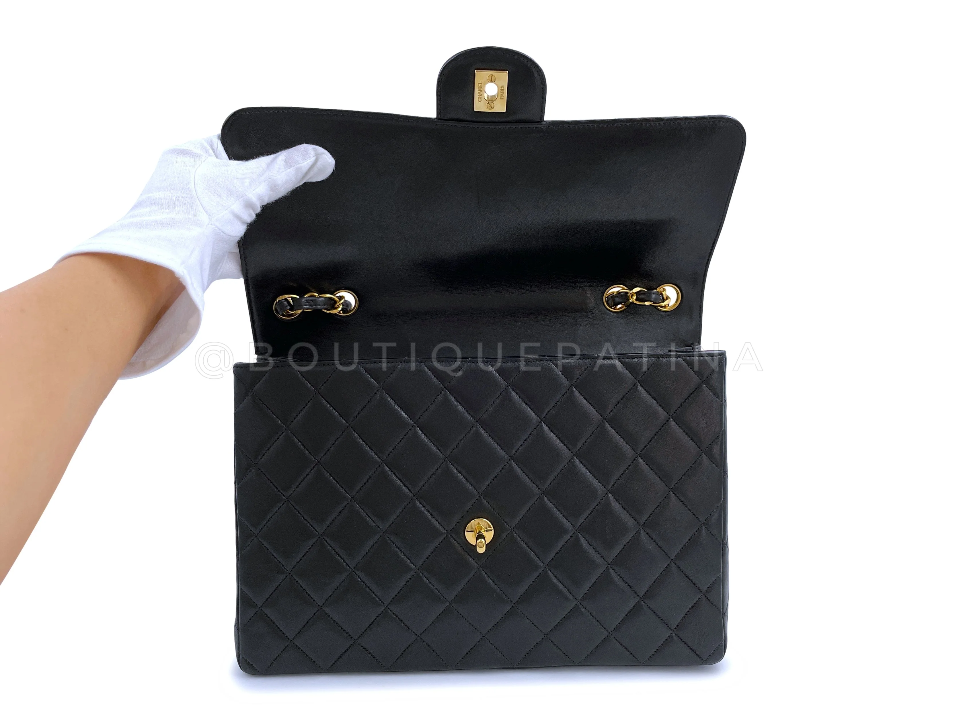 Chanel Vintage 1996 Jumbo Classic Flap Bag 24k GHW Black Lambskin - Image 9