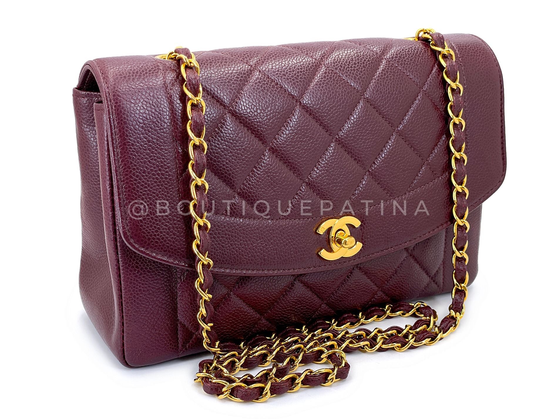 Chanel Vintage 1997 Burgundy Wine Red Caviar Medium Diana Flap Bag 24k GHW - Image 2