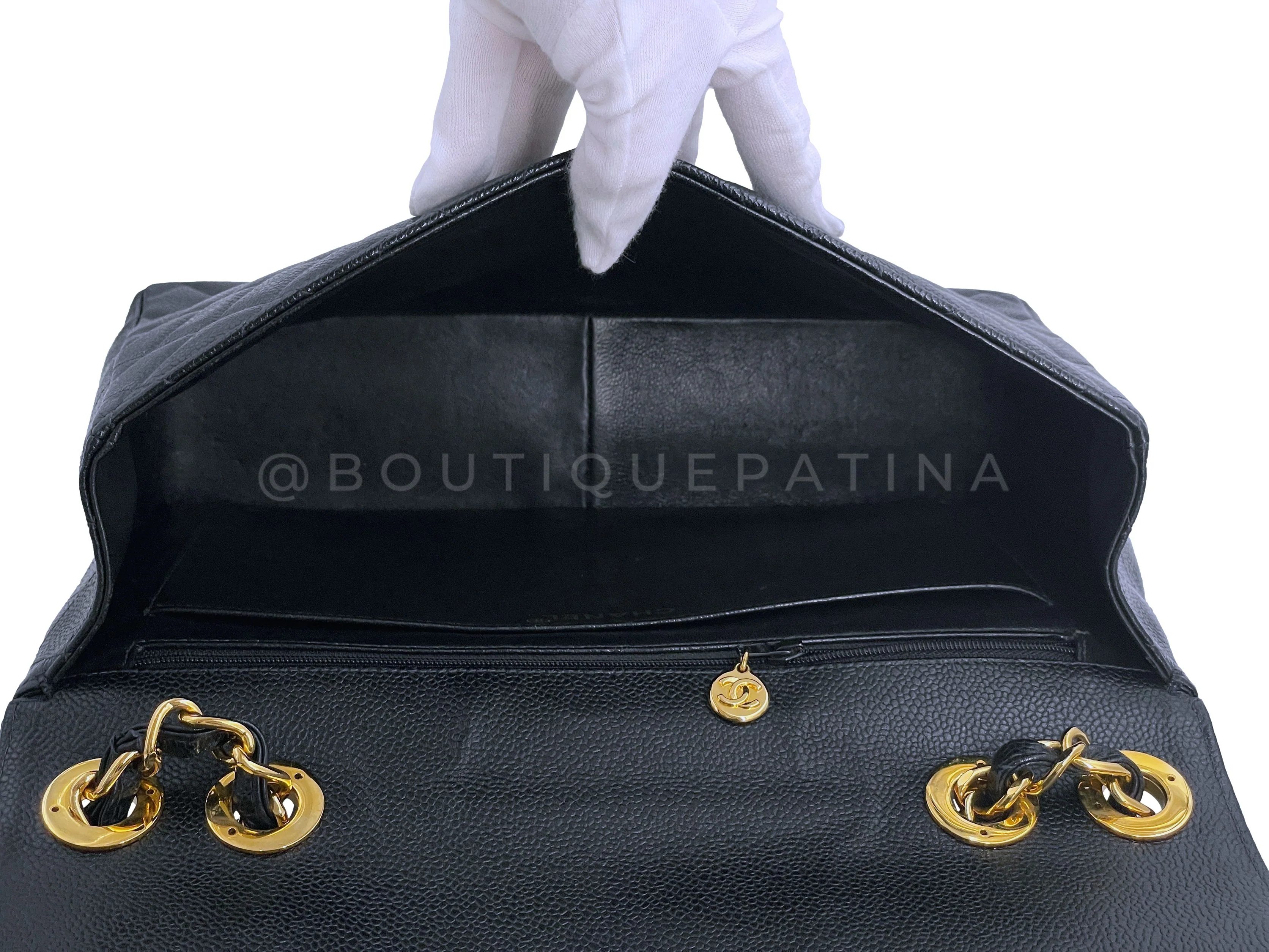 Chanel Vintage 1998 Black Caviar Classic Jumbo Flap Bag 24k GHW - Image 11