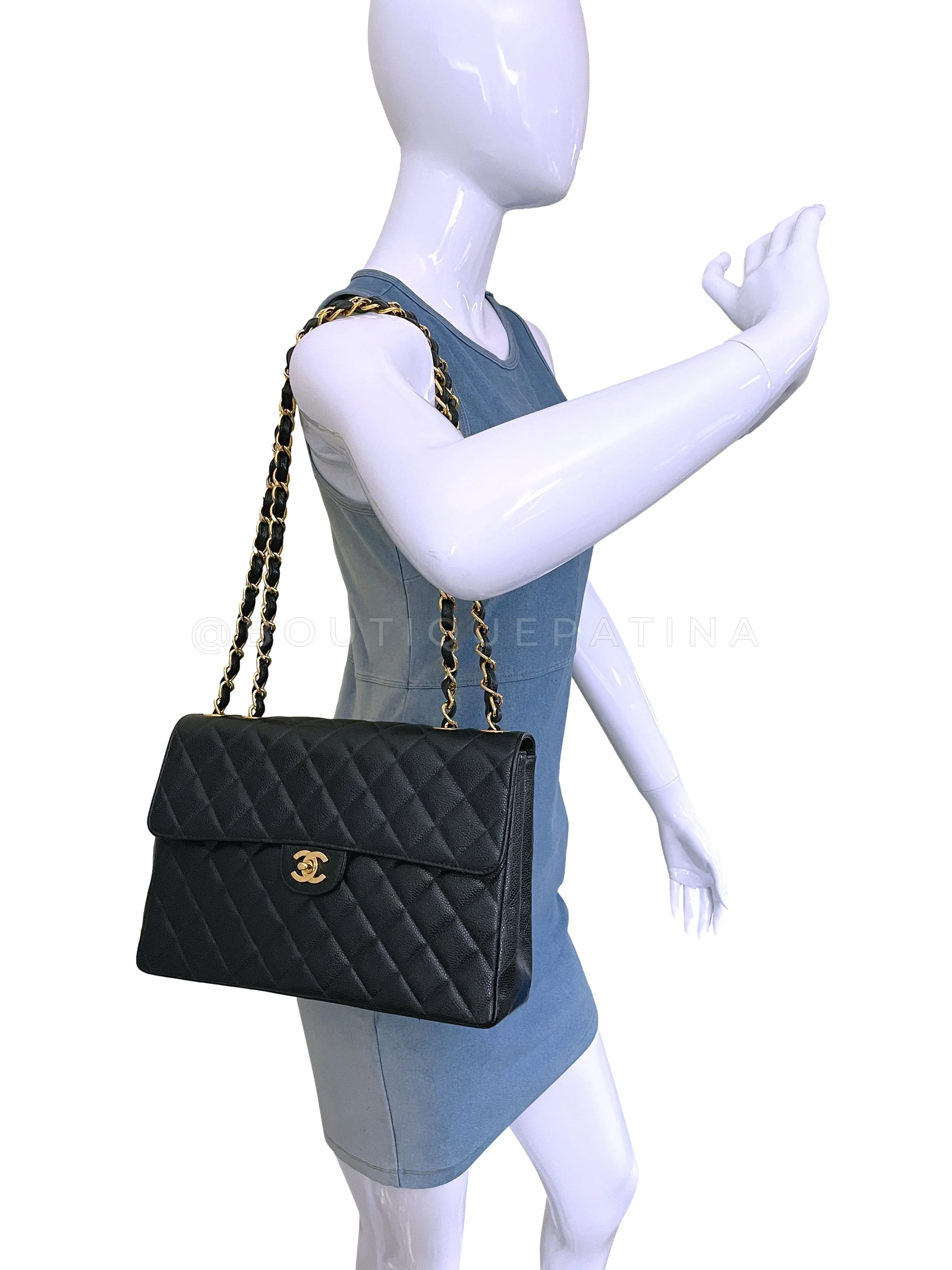 Chanel Vintage 1998 Black Caviar Classic Jumbo Flap Bag 24k GHW - Image 14