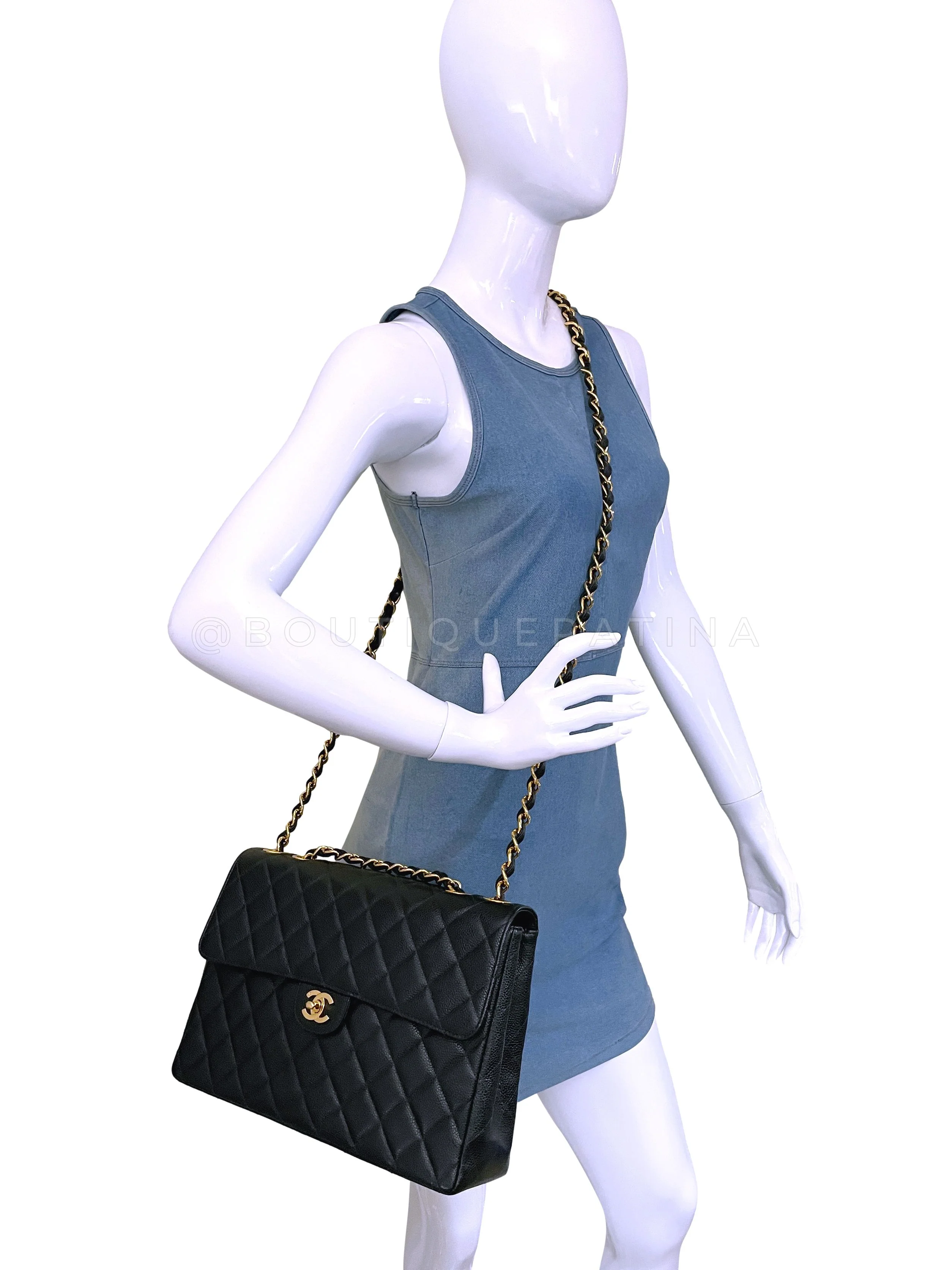 Chanel Vintage 1998 Black Caviar Classic Jumbo Flap Bag 24k GHW - Image 15