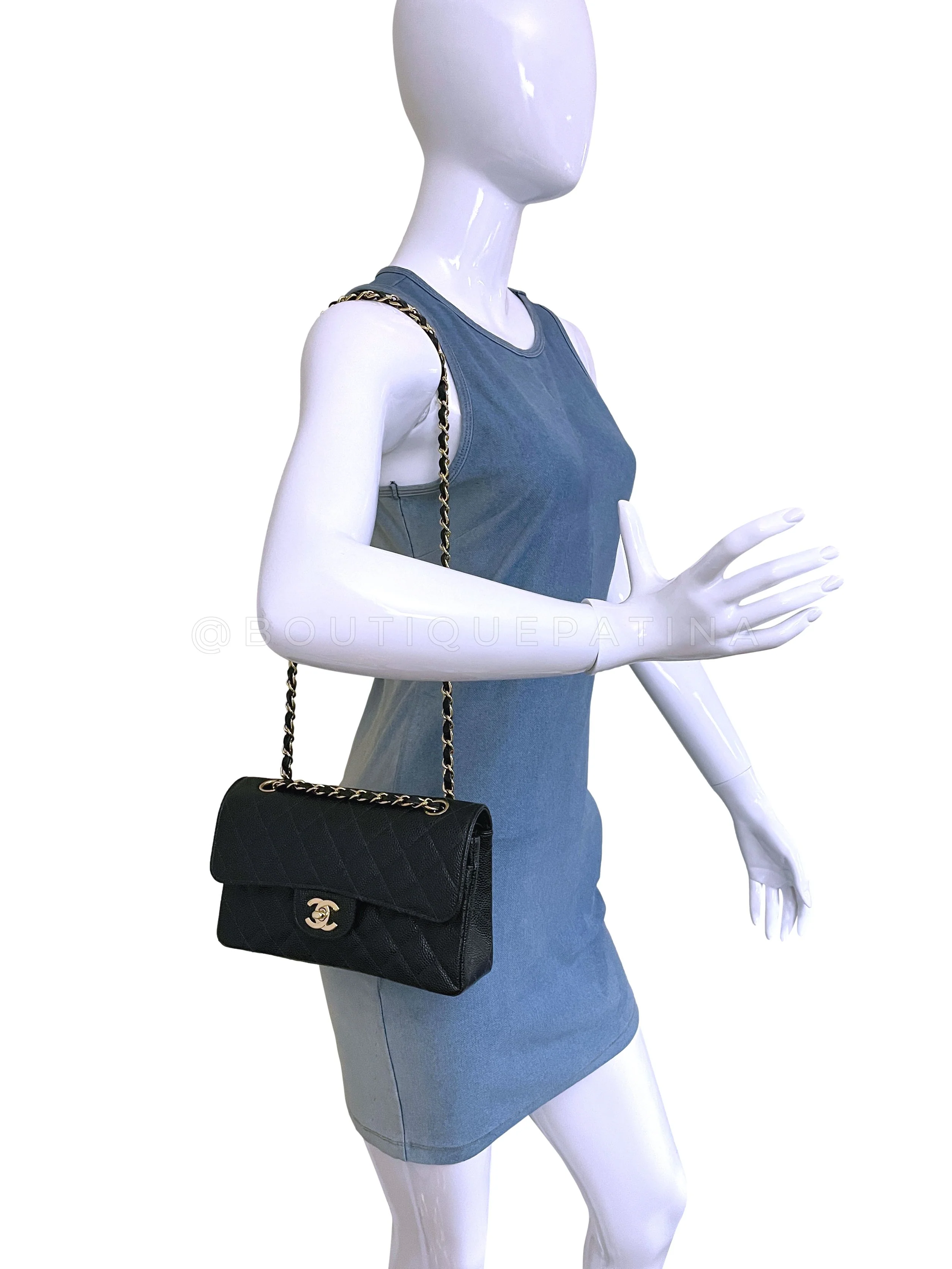 Chanel Vintage 2003 Black Caviar Small Classic Double Flap Bag 24k GHW - Image 15