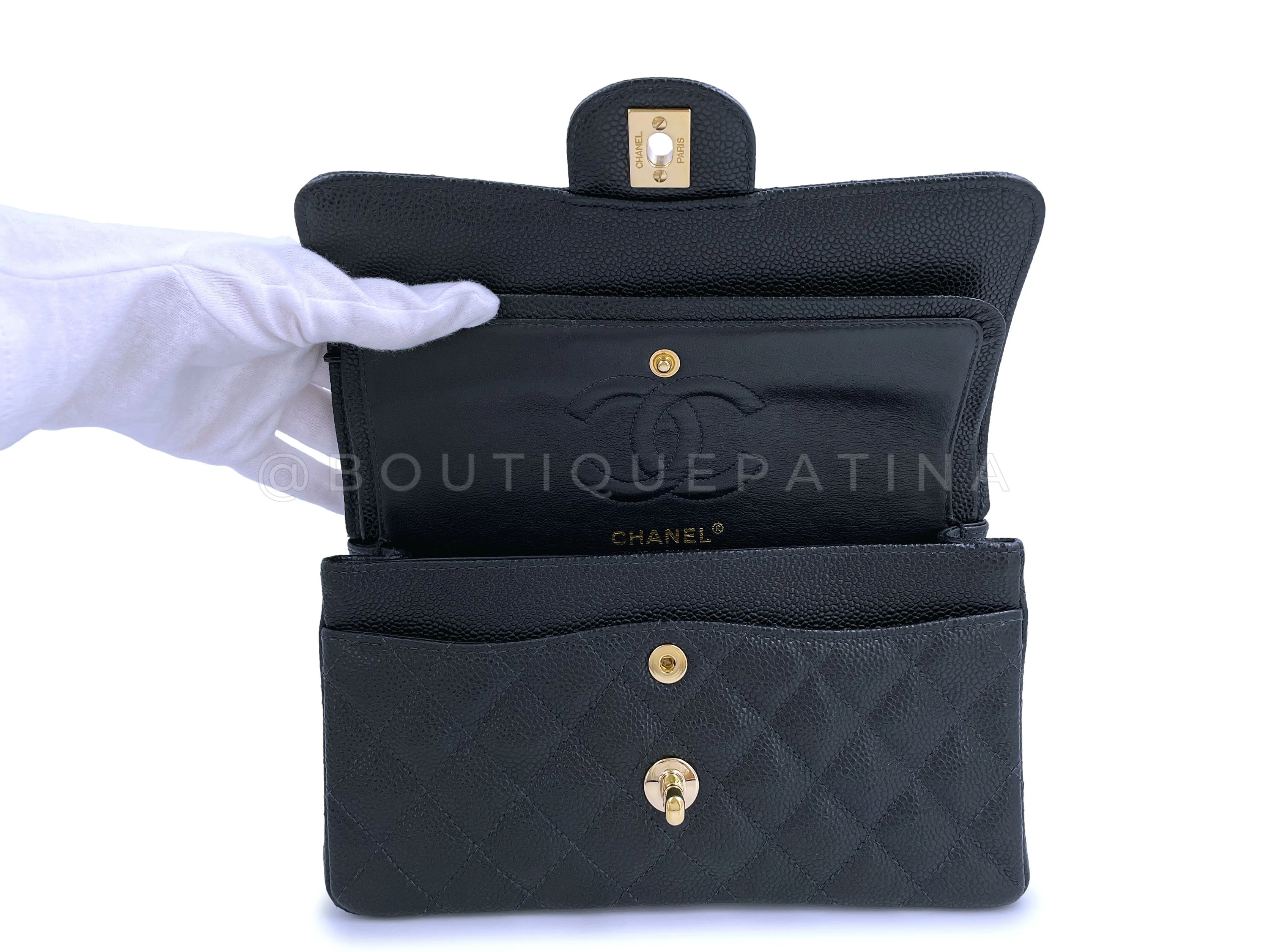 Chanel Vintage 2003 Black Caviar Small Classic Double Flap Bag 24k GHW - Image 9