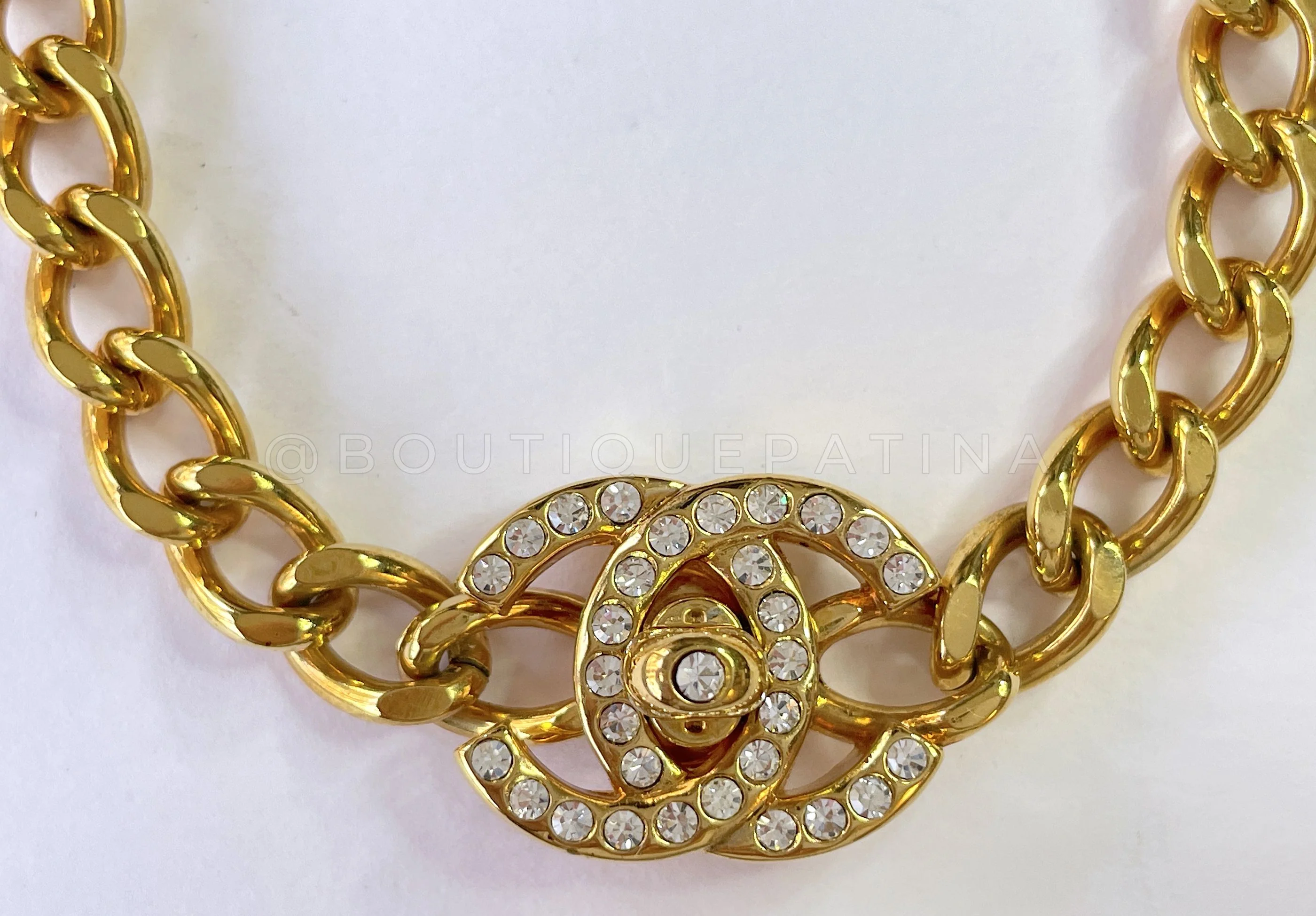 Chanel Vintage 96A Crystal Turnlock Small Chain Bracelet - Image 3
