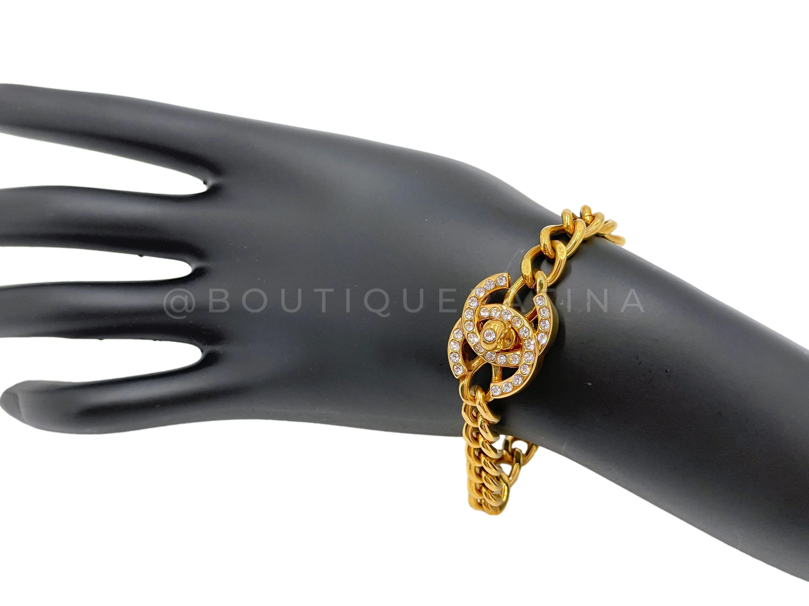 Chanel Vintage 96A Crystal Turnlock Small Chain Bracelet - Image 4