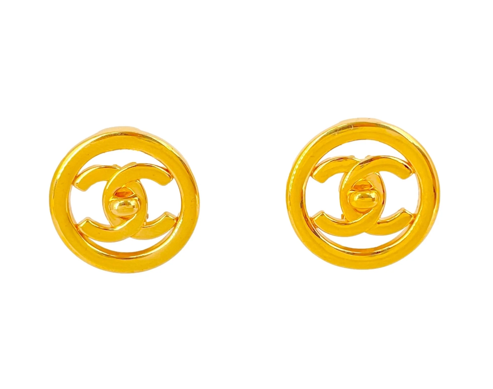Chanel Vintage 97P Encircled Turnlock Stud Earrings