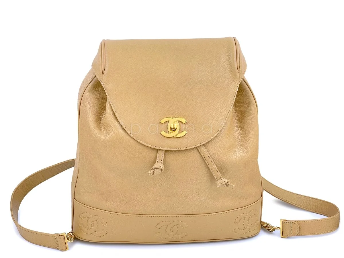 Chanel Vintage Beige Caviar Backpack Bag 24k GHW - Image 2