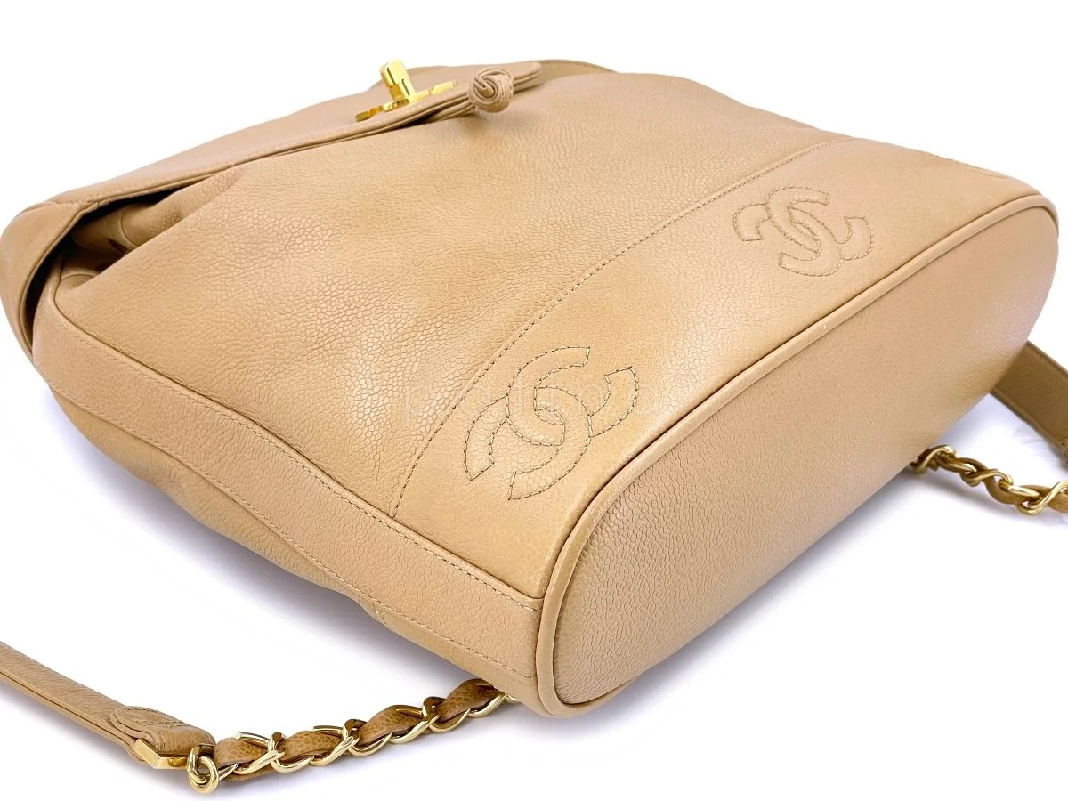 Chanel Vintage Beige Caviar Backpack Bag 24k GHW - Image 6