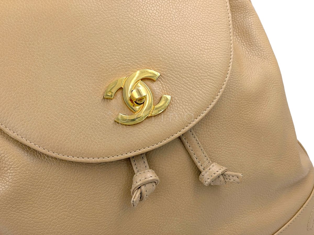 Chanel Vintage Beige Caviar Backpack Bag 24k GHW - Image 8