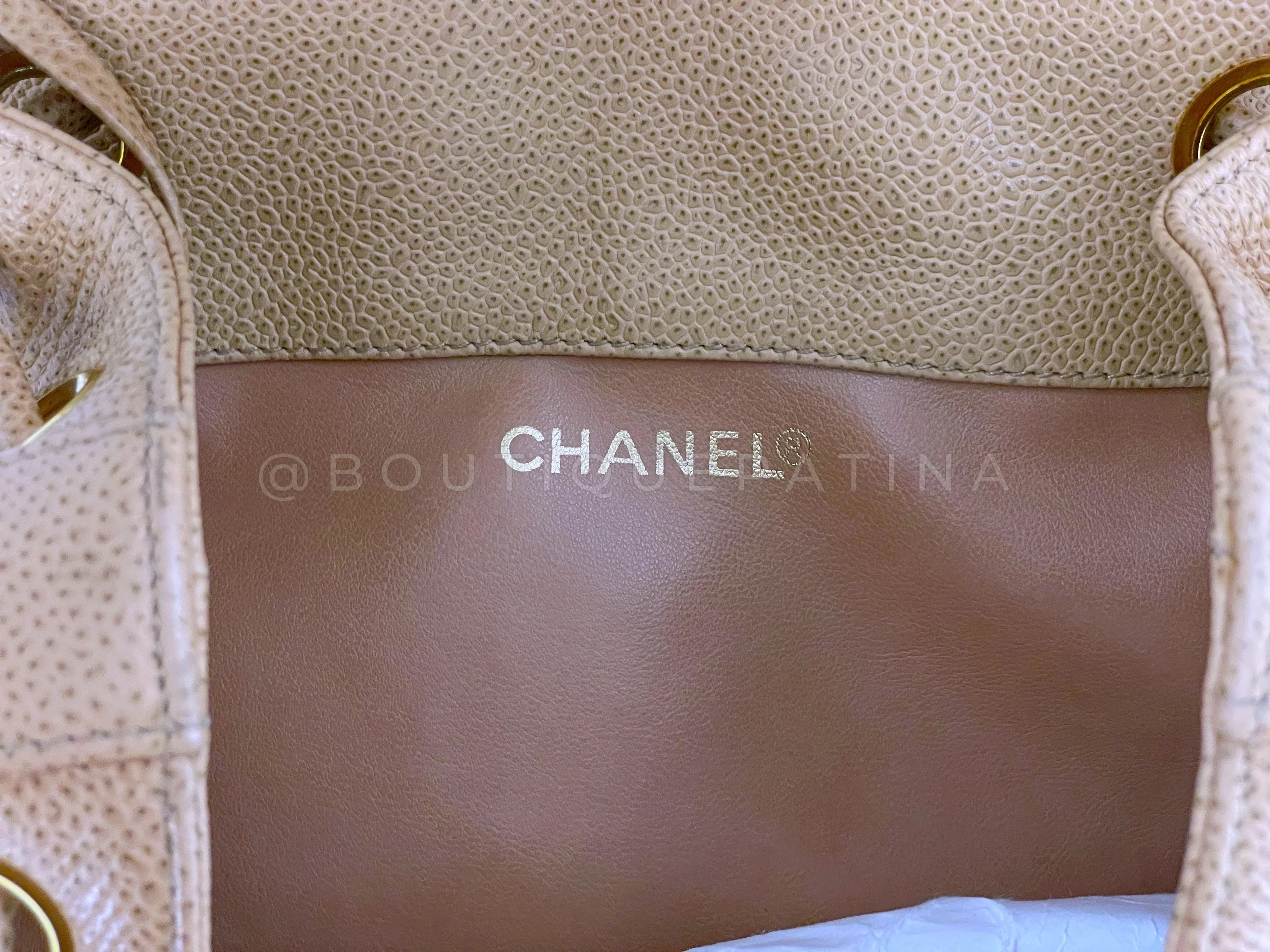 Chanel Vintage Beige Caviar Backpack Quilted Encircled CC Bag 24k GHW - Image 11