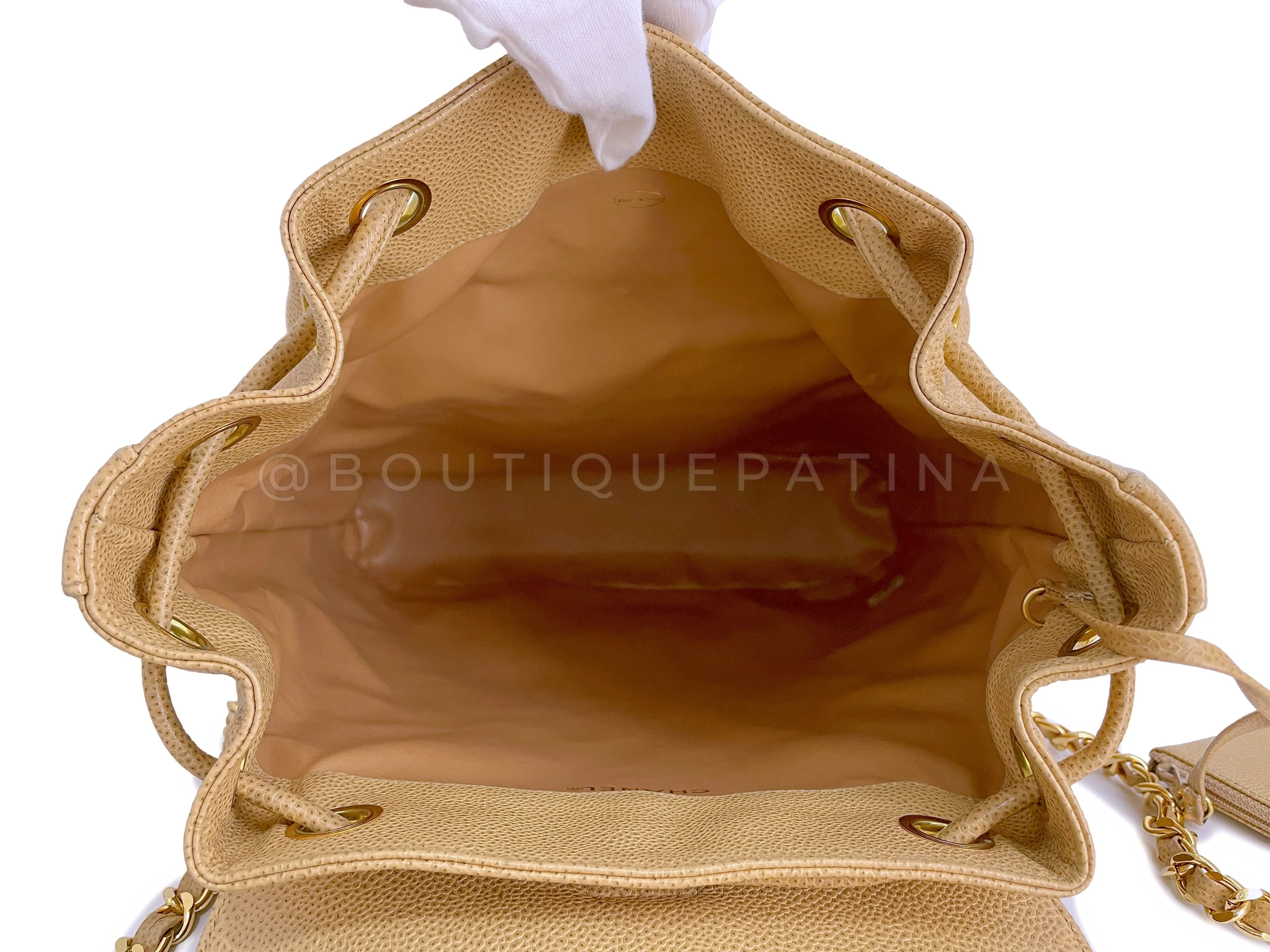 Chanel Vintage Beige Caviar Backpack Quilted Encircled CC Bag 24k GHW - Image 9