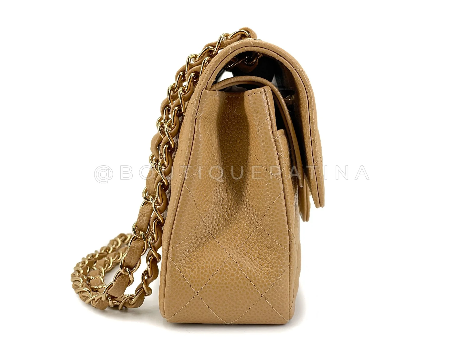 Chanel Vintage Beige Caviar Small Classic Flap, Double 24k GHW Bag 2004 GVI - Image 4
