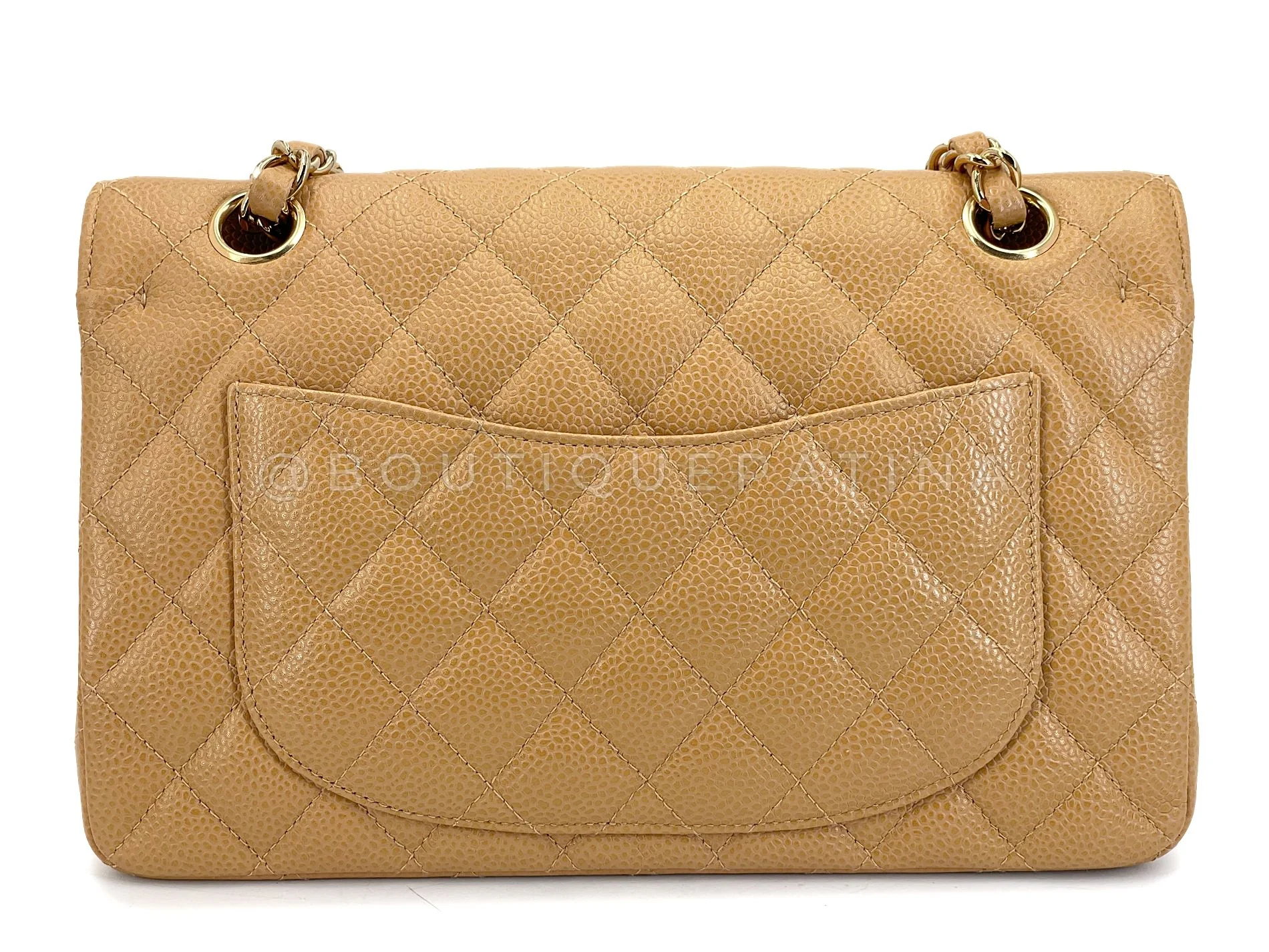 Chanel Vintage Beige Caviar Small Classic Flap, Double 24k GHW Bag 2004 GVI - Image 5