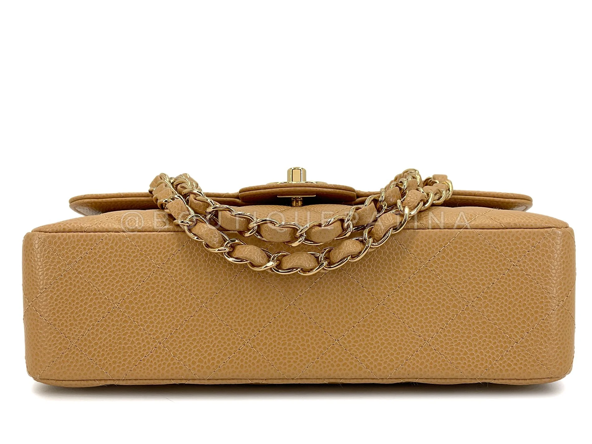 Chanel Vintage Beige Caviar Small Classic Flap, Double 24k GHW Bag 2004 GVI - Image 6