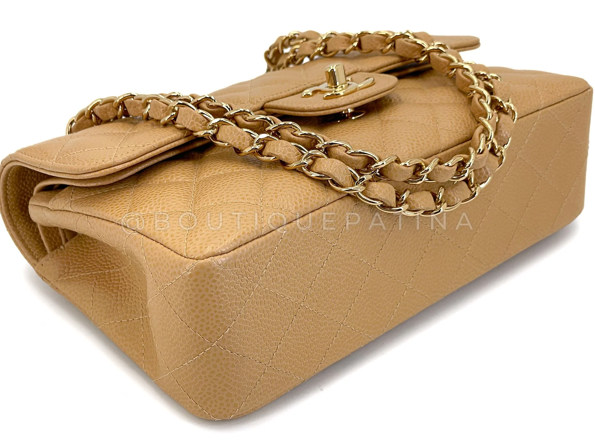 Chanel Vintage Beige Caviar Small Classic Flap, Double 24k GHW Bag 2004 GVI - Image 7