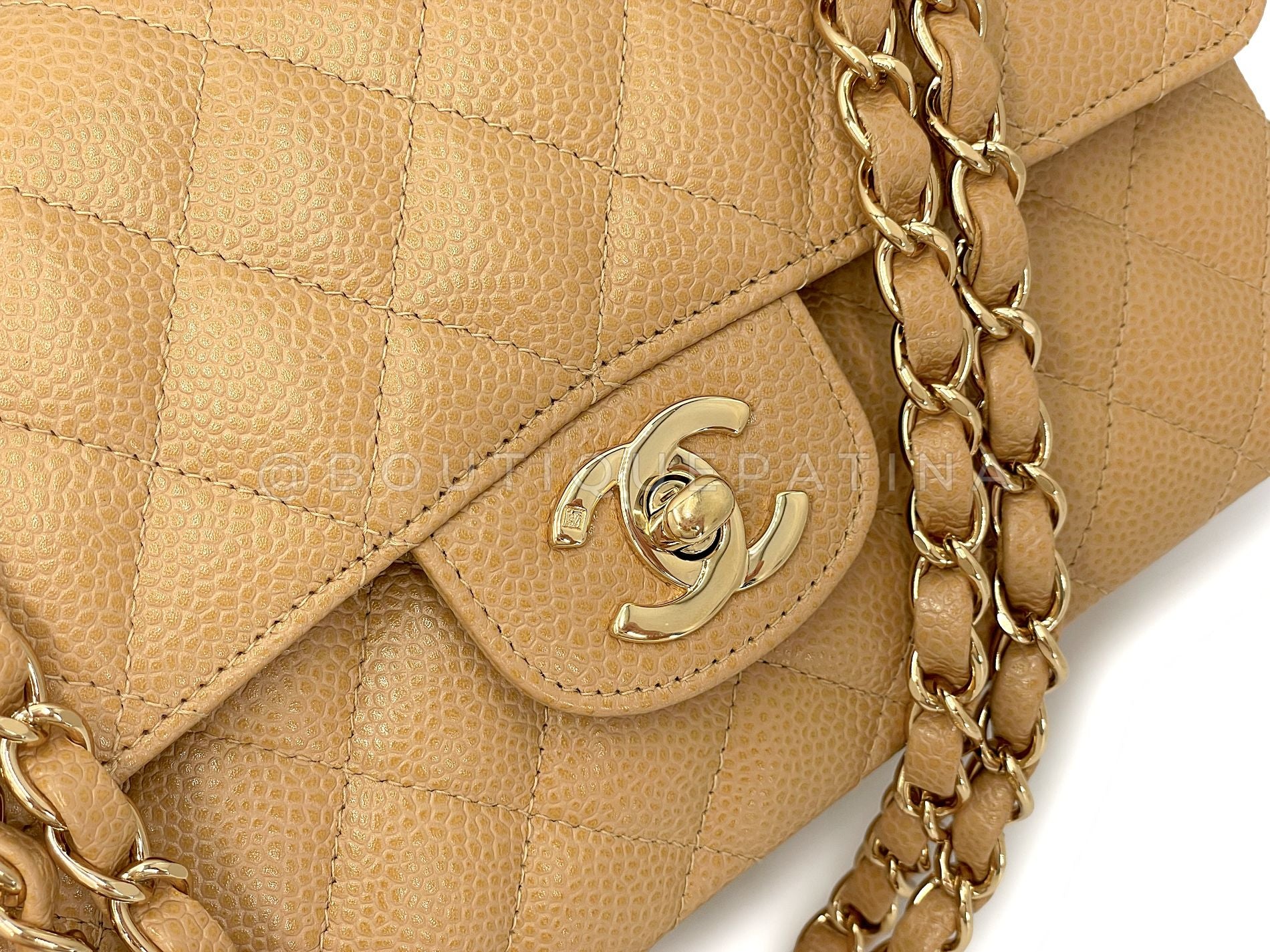 Chanel Vintage Beige Caviar Small Classic Flap, Double 24k GHW Bag 2004 GVI - Image 8