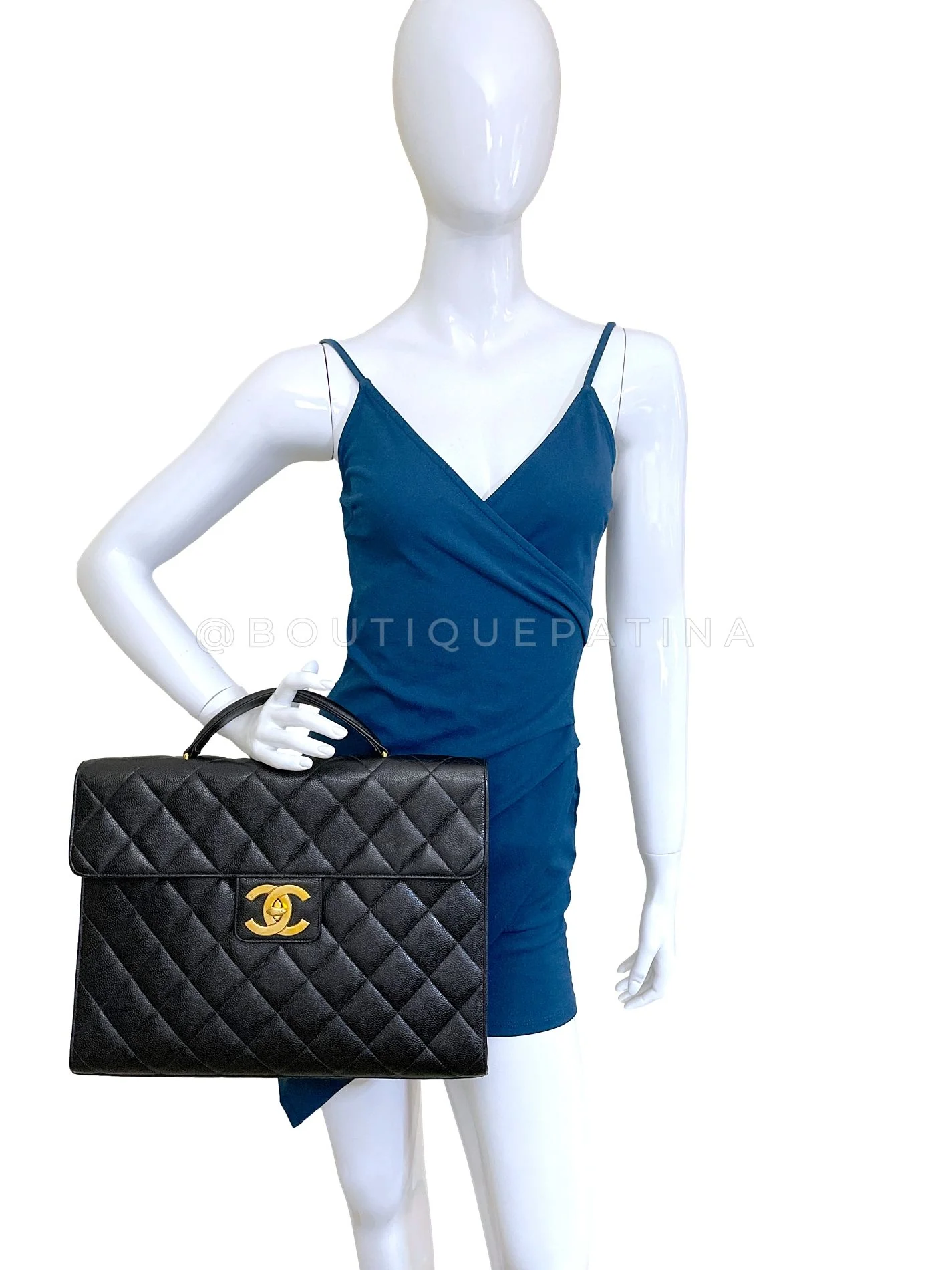 Chanel Vintage Black Caviar Briefcase Tote Bag 24k GHW 1996 YDR - Image 15