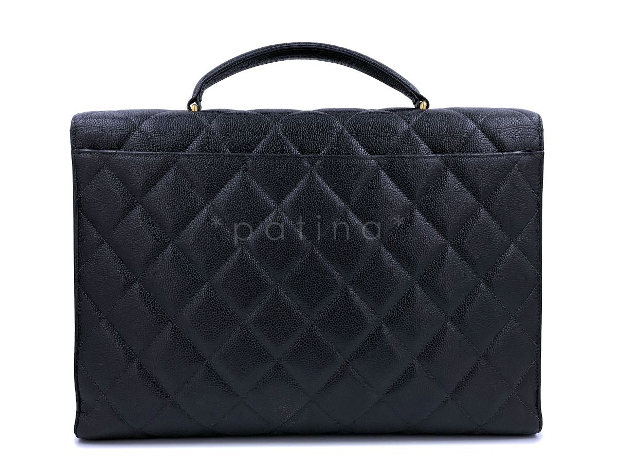 Chanel Vintage Black Caviar Classic Briefcase Quilted Tote Bag 24k GHW - Image 4