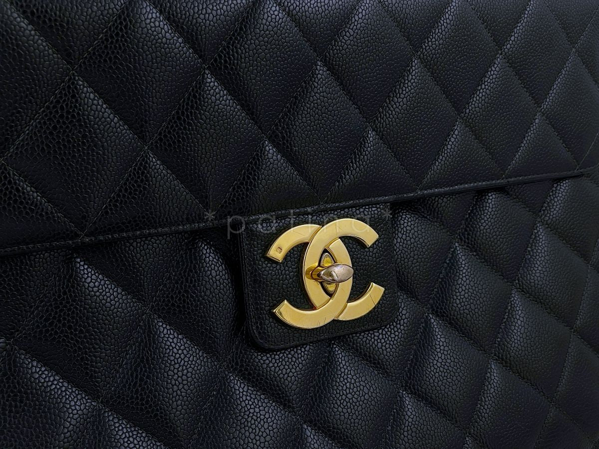 Chanel Vintage Black Caviar Classic Briefcase Quilted Tote Bag 24k GHW - Image 7