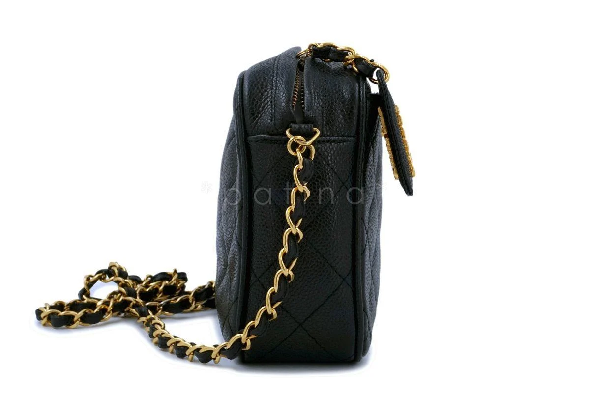 Chanel Vintage Black Caviar Classic Clasp Camera Case Bag 24k GHW - Image 4