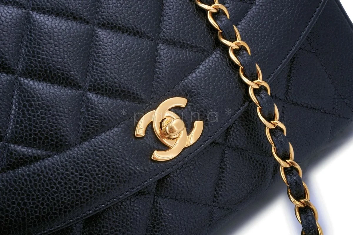 Chanel Vintage Black Caviar Classic Diana Bag Pocket 24k GHW - Image 8