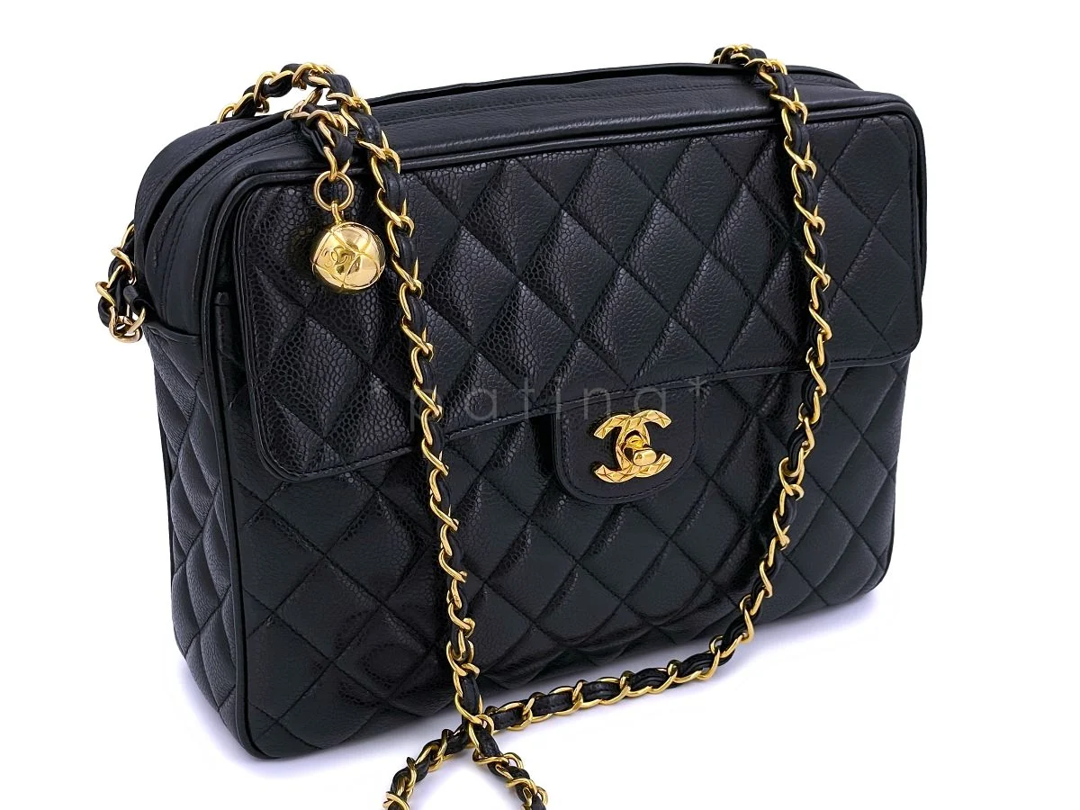 Chanel Vintage Black Caviar Classic "Flap" Camera Bag Etched 24k GHW - Image 2