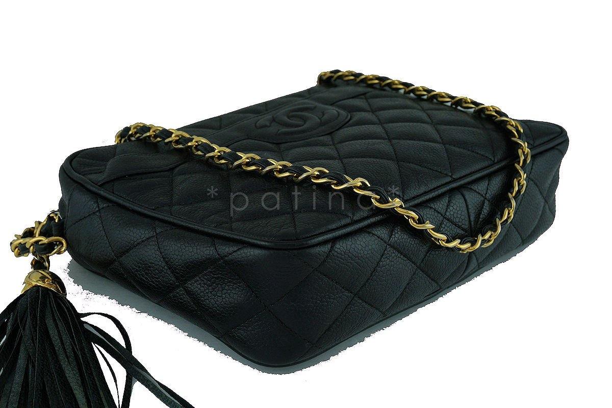 Chanel Vintage Black Caviar Classic Quilted Camera Case w Pocket Bag - Image 7