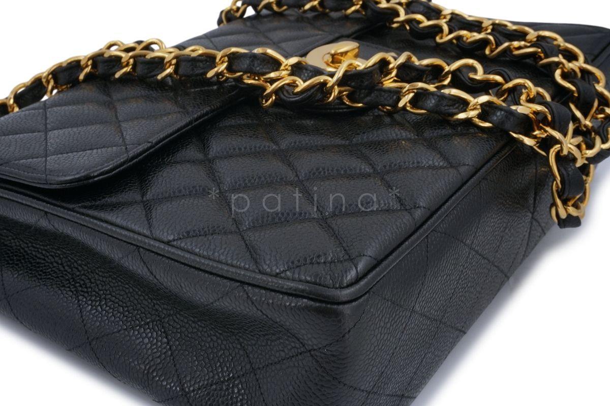 Chanel Vintage Black Caviar Jumbo Classic Flap Bag 24k GHW - Image 7