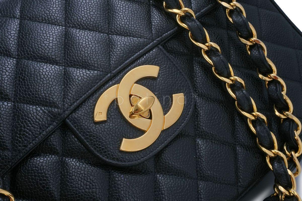 Chanel Vintage Black Caviar Jumbo Classic Flap Bag 24k GHW - Image 8