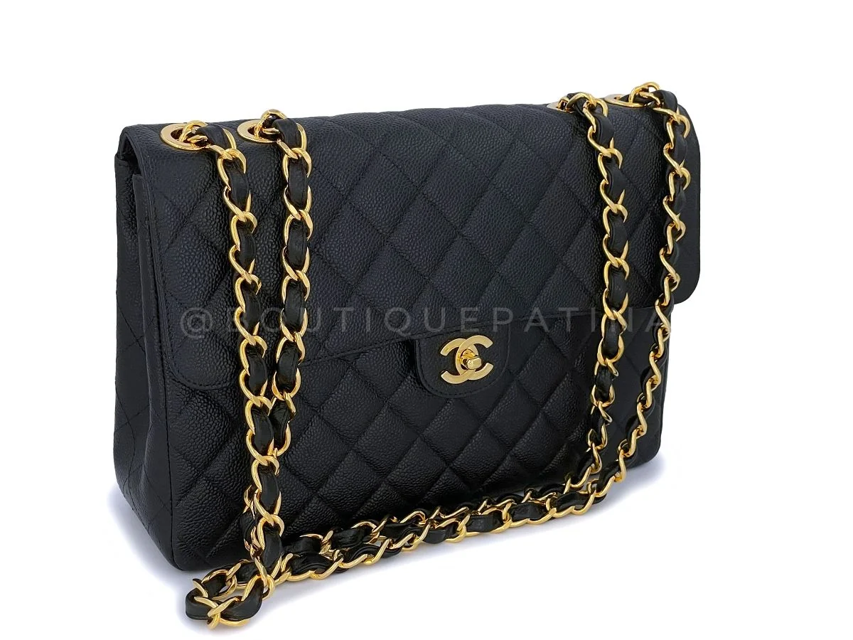 Chanel Vintage Black Caviar Jumbo Classic Flap Bag 24k GHW - Image 2