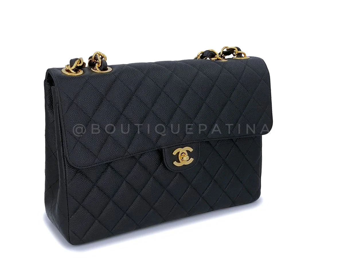 Chanel Vintage Black Caviar Jumbo Classic Flap Bag 24k GHW - Image 3