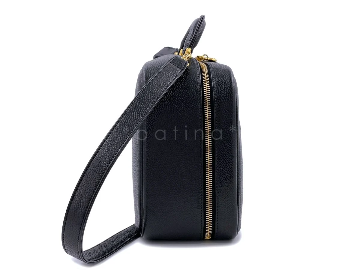 Chanel Vintage Black Caviar "Lunch Box" Vanity Timeless Logo Bag - Image 3