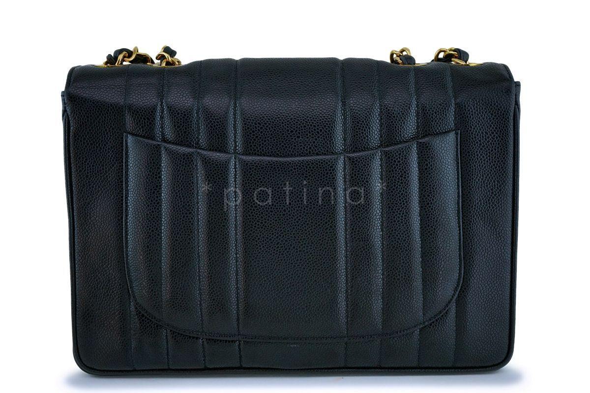 Chanel Vintage Black Caviar Mademoiselle Jumbo Classic Flap Bag 24k GHW - Image 5