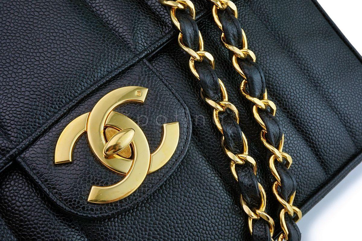 Chanel Vintage Black Caviar Mademoiselle Jumbo Classic Flap Bag 24k GHW - Image 8