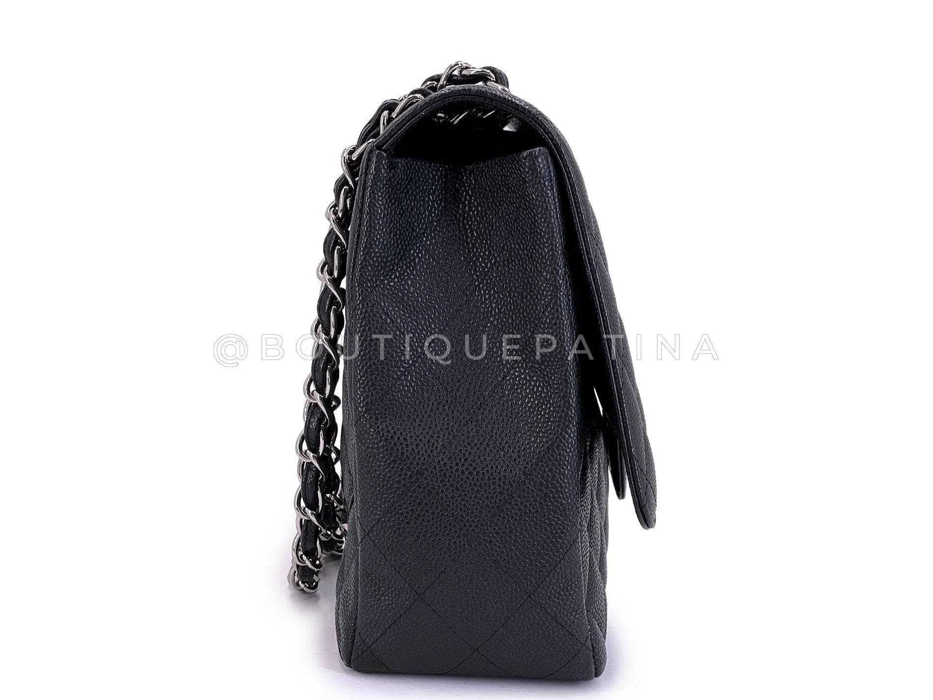 Chanel Vintage Black Caviar Maxi Classic Flap Bag SHW Single WJF - Image 4