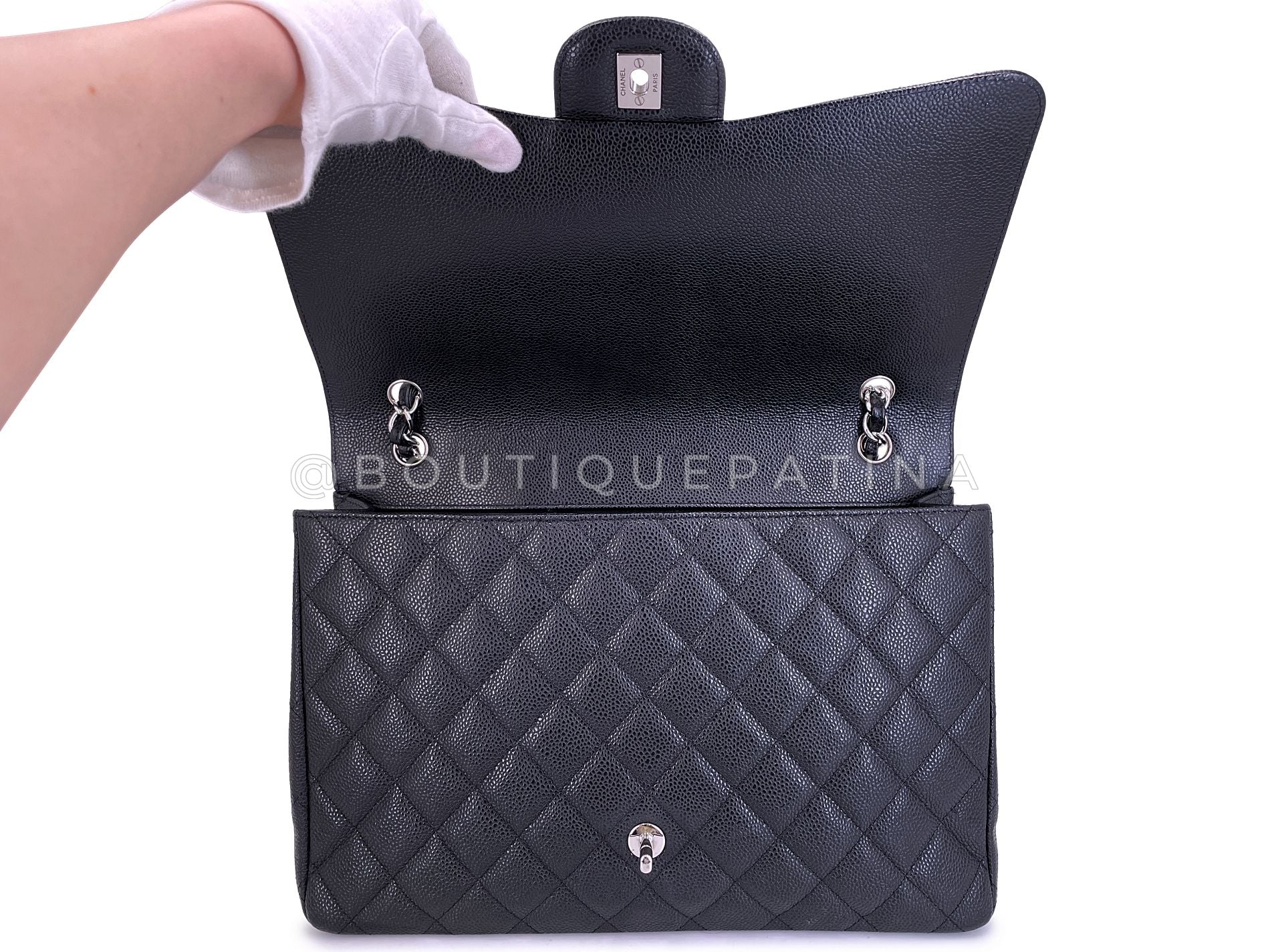 Chanel Vintage Black Caviar Maxi Classic Flap Bag SHW Single WJF - Image 9