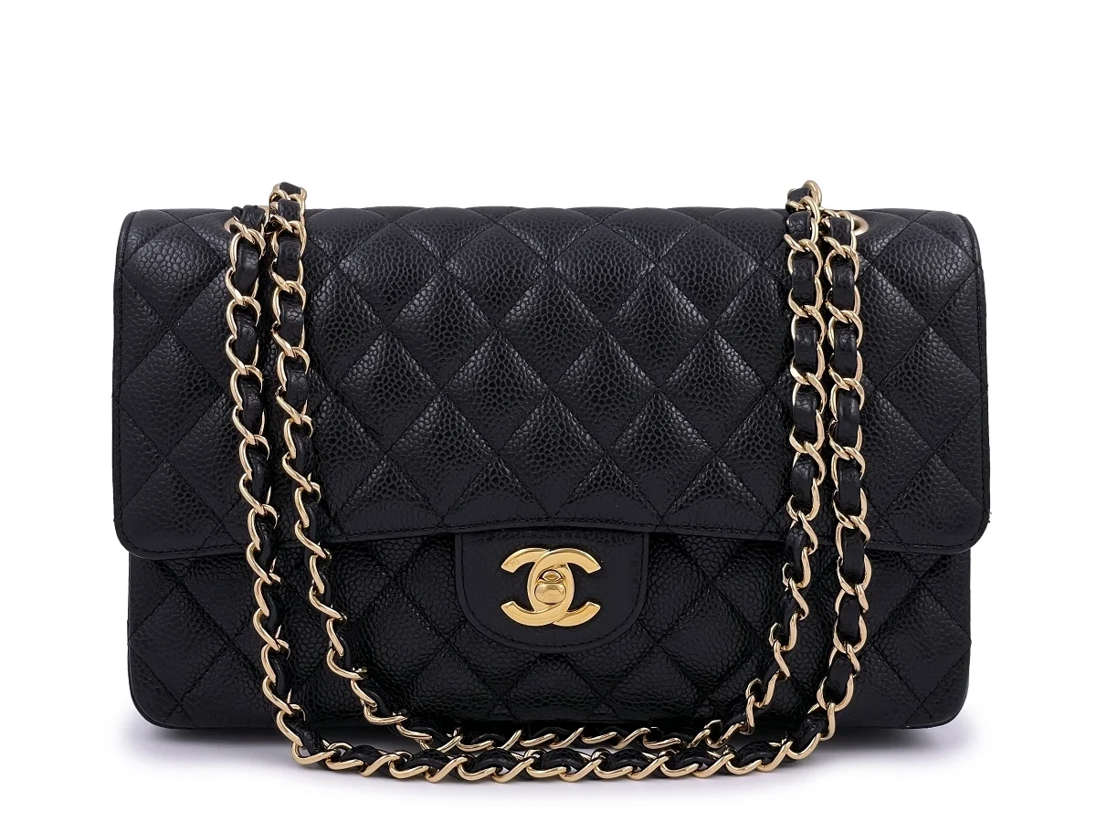 Chanel Vintage Black Caviar Medium Classic Double Flap Bag 24k GHW D3R