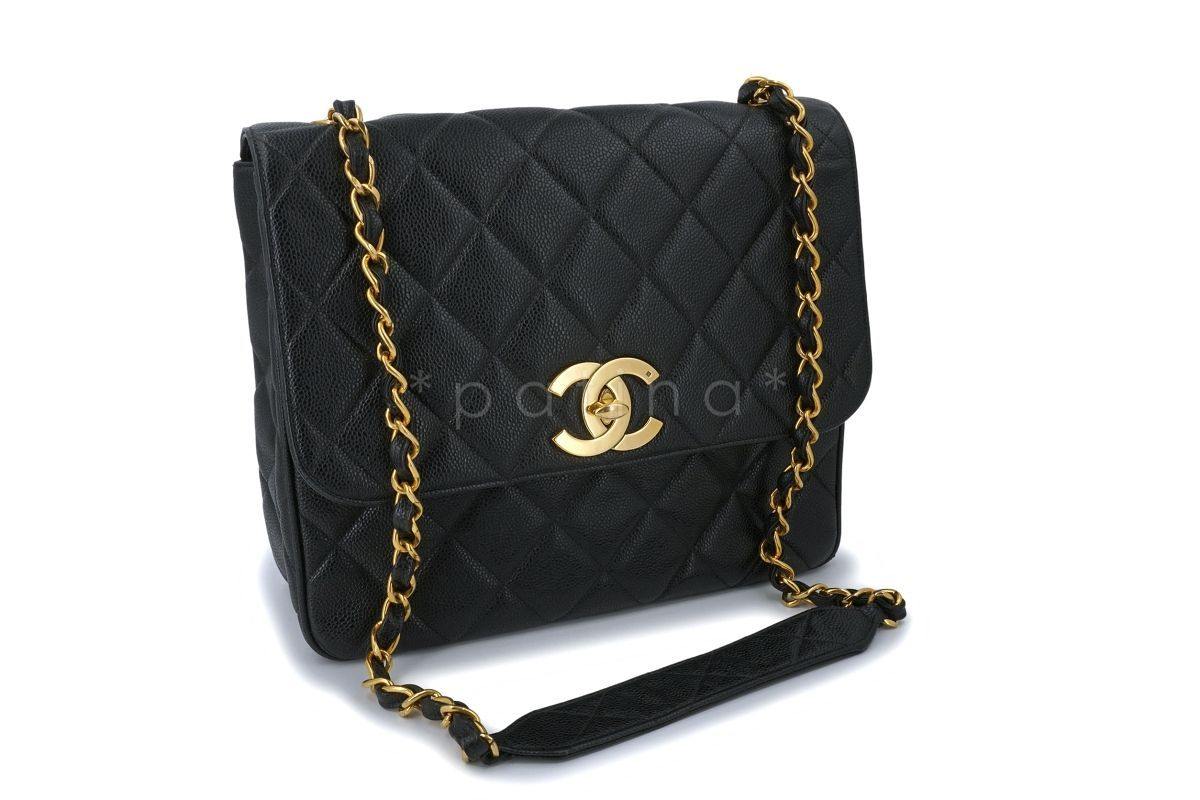 Chanel Vintage Black Caviar Tall Crossbody Flap Bag 24k GHW - Image 2